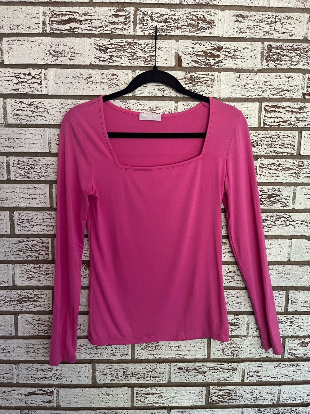 Mango Fuchsia Square-Neck Long Sleeve Top